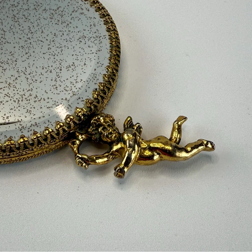 Antique Gold Cherub Mini Hand Mirror
